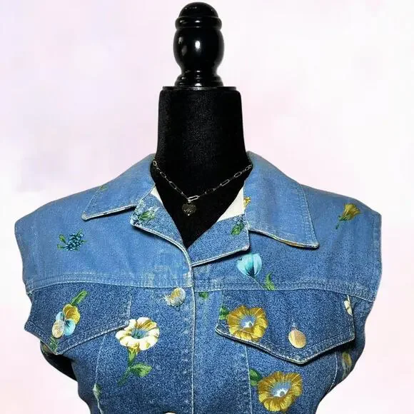 Bianca Maria Caselli Denim Vest Jean Jacket Painted Vintage - Picture 4 of 5